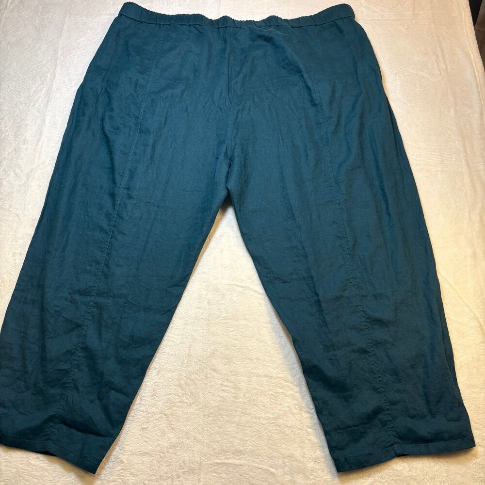 Eileen Fisher Organic Linen Pants Womens 3X Teal NWOT Pull On Cropped Wide Leg - Picture 9 of 9
